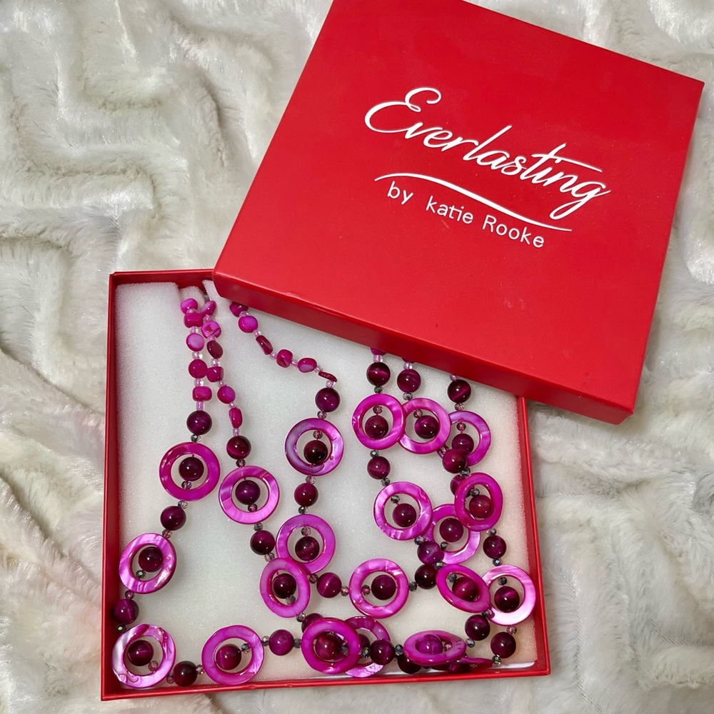 Everlasting by Katie Rooke 3 strand purple pink statement necklace - Picture 2 of 3